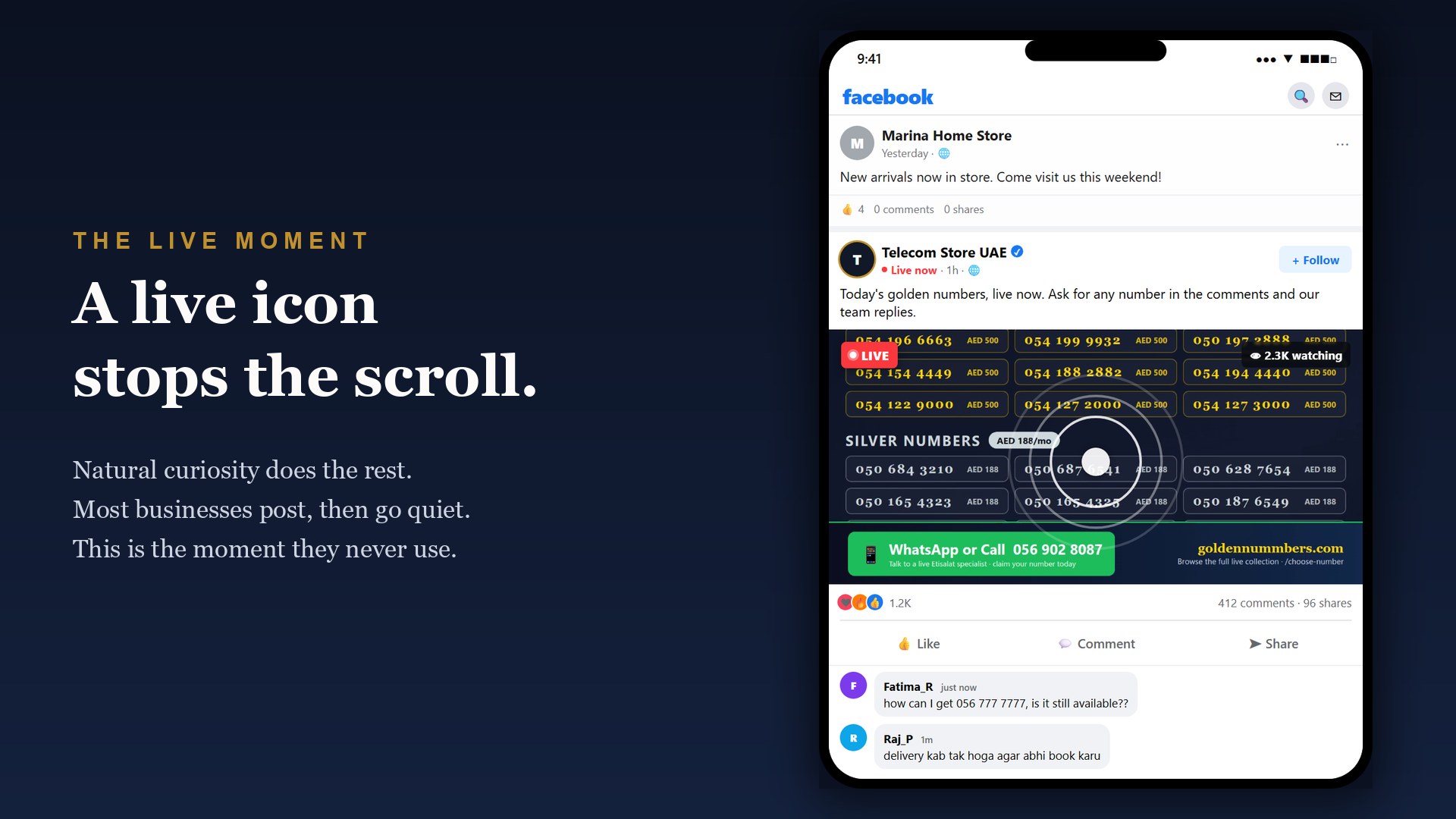 Sitara LiveFeed demo: a live post in the social feed